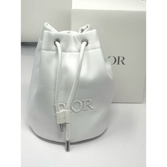 DIOR White Drawstring Cosmetic Makeup Pouch Bag Dior Beauty White DCosmetic Bag - Picture 1 of 5